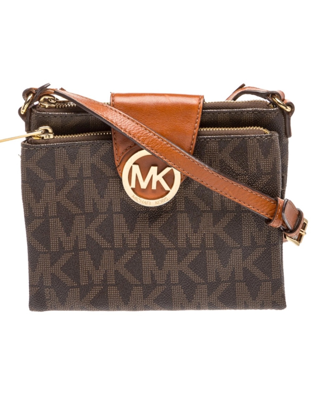 Michael Kors Brown and Tan Crossbody Bag with Signature MK Logo